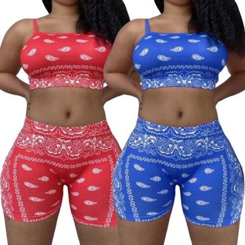 Womens two-piece suit, 2021 summer womens clothing, sleeveless suspenders fashion trendy sports shorts two-piece suit