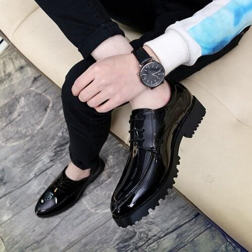 Patent Leather Mens Ankle Shoes Autumn Winter Fashion Men Casual Low Top High Quality Male Leather Oxfords K5-100
