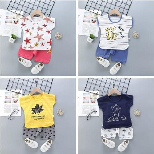 New 2021 Summer Kids Boys Clothing Sets Cartoon Print Children Short Sleeve O-neck T-shirt Tops + Shorts Baby Girls Pajamas Sets