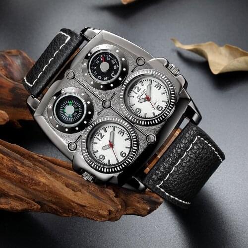 Top brand Army Pilot Luminous Watch Men Military Watches For Men 2 Time Zone Oversize Cool Sport Leather Strap relojes Hombre