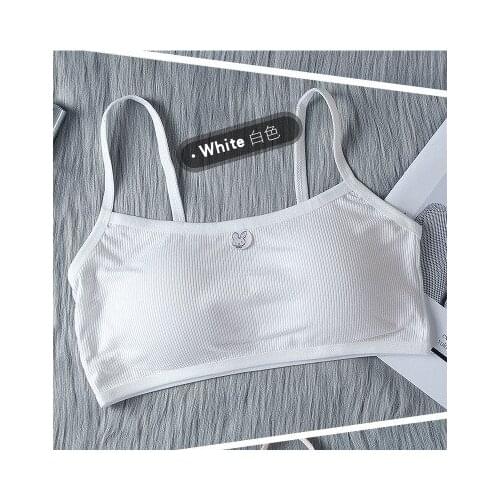 Teenage Puberty Girl Sweet Candy Color Sport Training Bra Underwear Striped Patchwork Thread Ribbed Wireless Bralette Vest 8-16