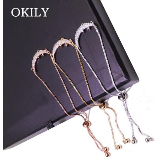 Fashion Cute Allah Muslim Religious Zircon Moon Star Bracelets for Women Adjustable Slider Bracelet Banquet Party Jewelry Gifts