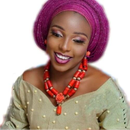 4UJewelry Bridal Jewelry Set For African Edo Traditional Wedding 2 Layers Nature Coral Beads Nigerian Set Orange Red White Color