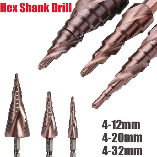 Newst HSS M35 Cobalt Step Drill 4-12/4-20/4-32mm Hex Shank High Speed Steel Drill Bits Spiral Groove 304 Stainless Steel