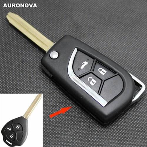 AURONOVA New Upgrade Flip Folding Key Shell for Toyota Crown Camry Corolla Rav4 3 Buttons Modified Remote Car Key Case