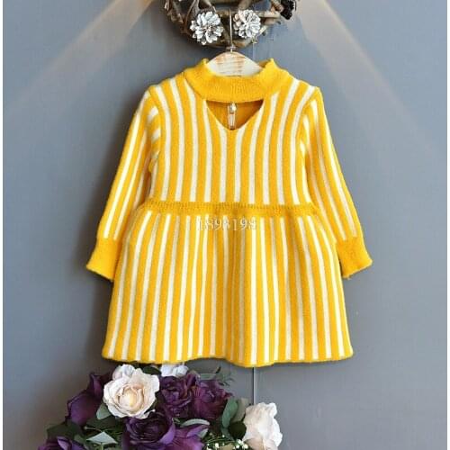 Autumn And Winter Girls Sweater Dress Mink Velvet Striped Childrens Sweater Dress Baby Toddler Kids Knit Clothes
