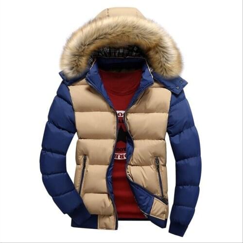 2020 Autumn Winter mens Cotton hooded jacket Casual mens Stitching color thick warm coat male Fur collar outwear plus size 4XL