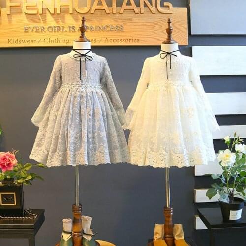 Girl Dress for Children Embroidered Mesh Princess dress Fashion British Style Kids Dress 2-7T