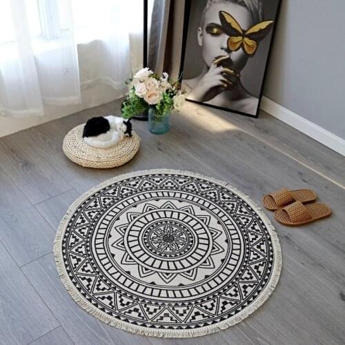 Hand Knitted Round Tassel Table Bedroom Carpet Tatami Study Room Baby Play Mattress Yoga Prayer Mat
