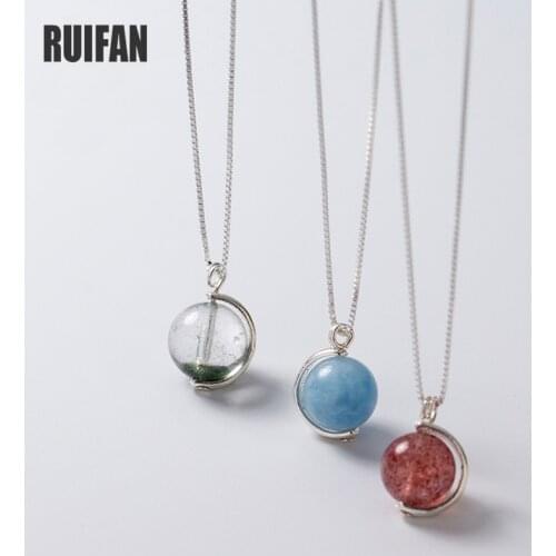 Ruifan Strawberry Crystal/Aquamarine/Green Ghost Crystal 925 Sterling Silver Box Chain Womens Pendant Necklaces Jewelry YNC127