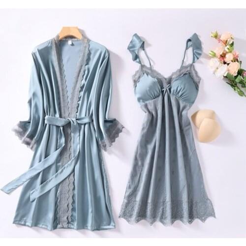 Sexy Lace Sling Nightgown Bathrobe Robe Sets Lace Floral 2021 Summer Kimono Loose Lounge Home Dress Lingerie Skirt Nightdress