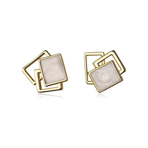 BUH10 Real 925 Sterling Silver Hollow Geometric Stud Earrings Square Shape Jewelry for Women Girls