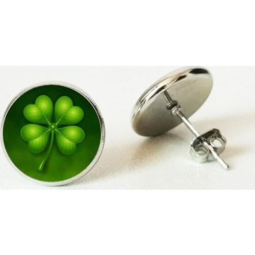 Four-leaf clover earrings exquisite lucky grass earrings convex round ear studs to a friends gift Stud Earrings Jewelry