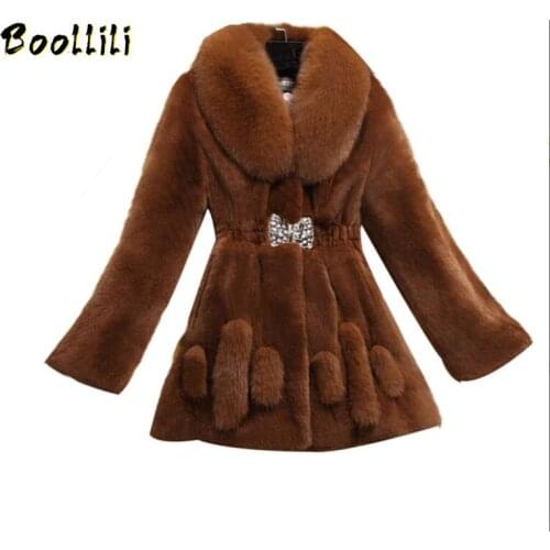 Boollili Luxury Fur Coat Women Fur Jacket Faux Fox Fur Mink Hair Imitation Rex Raccoon Collar White Faux Fur Coat Slim Plus XXXL
