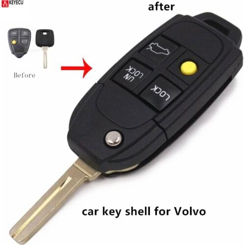 Keyecu 4 Buttons Folding key case Flip Remote key shell Fob For Refit VOLVO S40 V40 C70 S60 S80 1988-2004 key shell