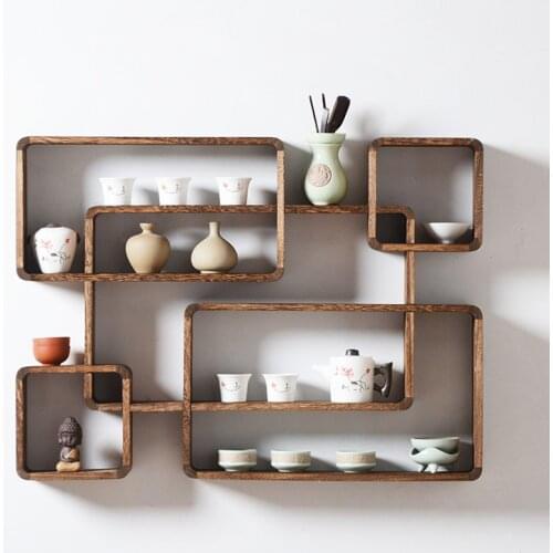 Tea Set Rack Wall Zen Antique Rack Simple Decoration Bogu Rack Wall Background Wall Living Room Wall Hanging