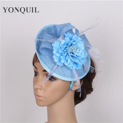 Light Blue Fashion Flower Nice Facinator Hat Hair Pin Hoop Headwear Headband Women Vintage Party Race Derby Fedora Hat Hair Clip