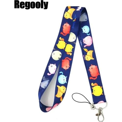 10pcs Cartoon Colorful black cat Sphynx Neck keychain necklace Anime Cartoon Neck Strap Lanyard ID badge holder Keychain Lanyard