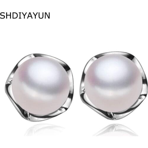 SHDIYAYUN Fine Real Pearl Earrings Pearl Jewelry Natural Freshwater Pearl Classical 925 Sterling Silver Stud Earrings For Women