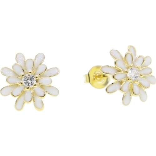 Gold color fashion women jewelry white enamel bloom flower stud earring summer hot jewelry