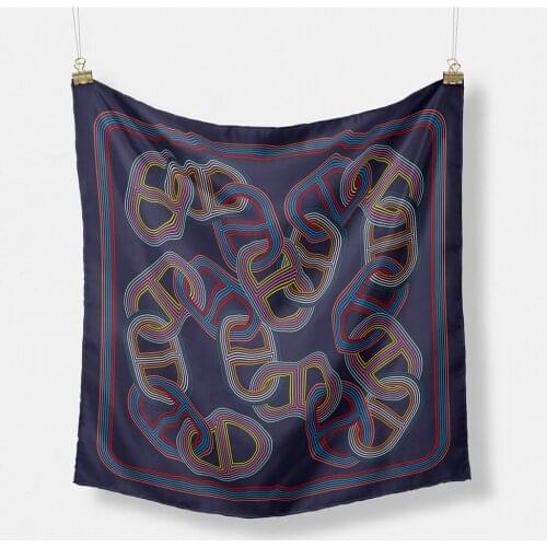 POBING Twill Silk Scarf Woman Chain Print Square Scarves Wraps Bandana Small Hijab Foulards Lady Tie Headband Neckerchief 53CM