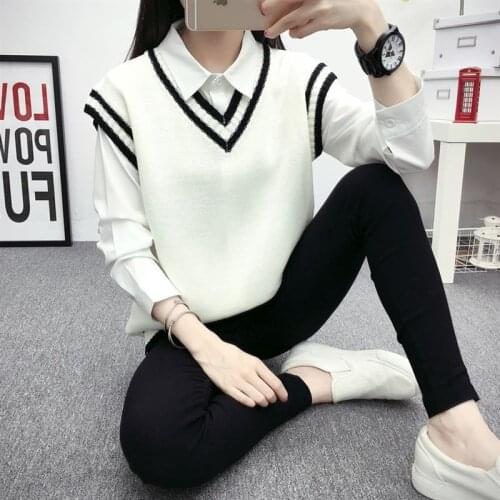 Women Sweater Vest Autumn Sweater plus Shirt Womens Two-Piece Suit Shirt Knitted Vest Jacket Loose