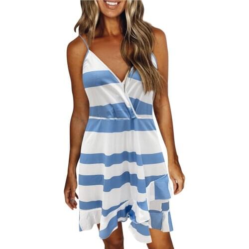 2021 Sexy Camisole Blue Dress Summer Fashion Women Sleeveless Casual Vintage Light Beach Dress Straps Backless Dresses Robe Feme