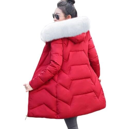 Winter Coat Women Thicken Down Cotton Jacket Hooded Fur Collar Mid-Long Outerwear Warm Snow Cotton Padded Jacket Plus size M-3XL