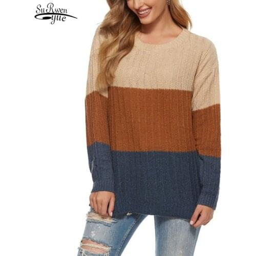 Winter New 2020 Korean Style Ins Fashion Stripe Loose Wear Lazy Wind Knitted Bottoming Sweater Pullover Jumper Pull Femme 11755