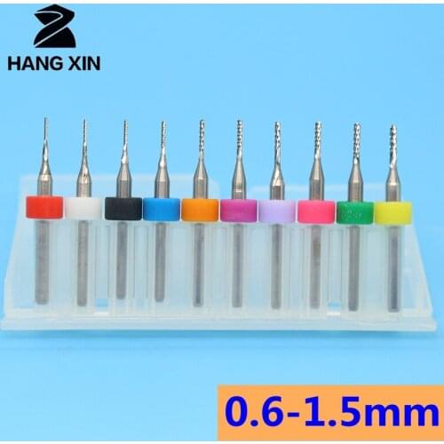 HANGXIN 10PCS Diameter 0.6mm-1.5mm Micro Carbide End Milling Cutter CNC Router Bits Mini End Mill for PCB Machine