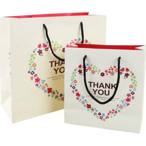10pcs/pack Flowers Heart Kraft Paper Bag With Handle Thank You Handbags For Wedding Party Birthday Christmas Gift Paper Bag