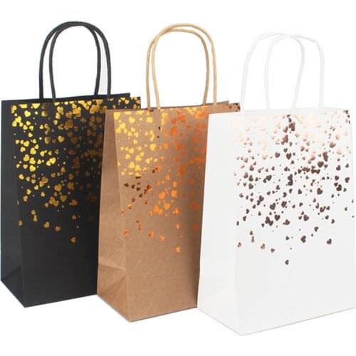 2Pcs Shopping Bags Gift Bags Gold Foil Thank You Brown Paper Bags with Handles for Wedding Birthday Baby Shower Party Favors