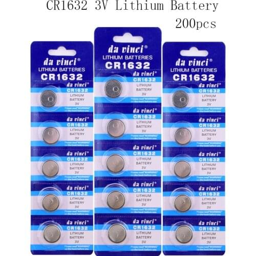 200Pcs=40Card CR1632 120mAh Lithium 3V Button Battery ECR1632 BR1632 LM1632 Cell Coin Batteries For Watch Electronic Toy Remote