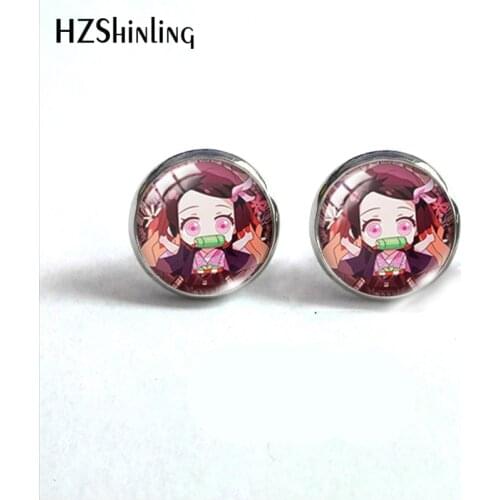 2020 New Fashion Demon Slayer Kimetsu no Yaiba Anime Glass Dome Earrings Cartoon Style Jewelry Stainless Steel Earrings