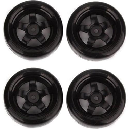 4PCS Black Wheel Rims + Smooth Plastic Tires for RC 1: 10 Racing Drift Car tyre