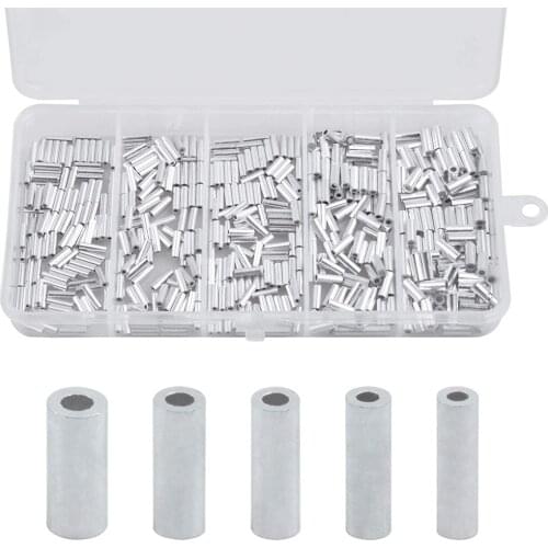 500Pcs/Box Fishing Crimp Sleeves White Round Aluminum Fishing Tube Fishing Line Tube Wire Crimp Tube Connector Accessories