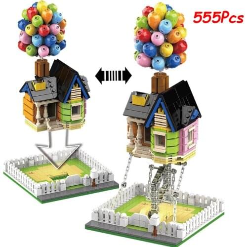 555Pcs Flying Balloon House Architecture Building Blocks Tensegrity Sculptures Dynamic Physics Balance Model City Bricks Gift