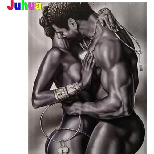 Diamond Art Painting Black White Art Couple 5D Diamond Painting by Number DIY Diamond Embroidery Rhinestone African Love