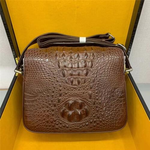 Authentic Crocodile Skin Mens Casual Messenger Bag Single Cross Shoulder Bag Genuine Exotic Alligator Leather Male Flap Purse