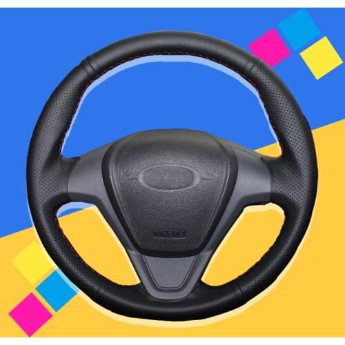 Auto Braid On The Steering Wheel Cover for Ford Fiesta 2008-2013 Ecosport 2013-2016 Hand Stitched Car Braiding Cover Car-styling