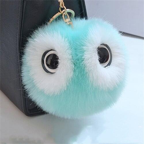 Big Eyes Fluffy Rabbit Fur Ball Key Chain Cute Cartoon Panda Pompom Keychain Women Fur Ball Car Bag Keycover Owl Key Rings
