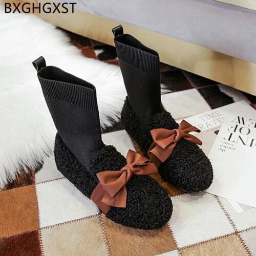 Boots for Women Fashion Winter Boots Women Boots Female Woman Shoes Designer Shoes Women Black Fur Shoes Woman Butterfly-knot