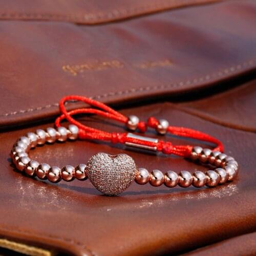 Couples Bracelet Heart 4mm Beads Buddhist Braided Handmade Copper Beads Bracelet Lucky Rope Adjustable Fashion Jewelry Gift