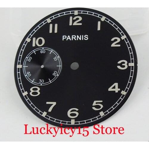 38.9mm PARNIS Black Watch Dial Fit 6497 Hand Winding Men Wristwatch