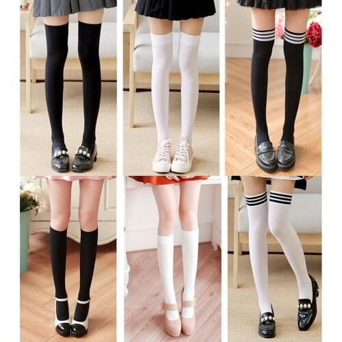 Black White Striped Nylon Knee High Socks Womens Stockings Over Knee Socks for Girls Ladies Long Socks Cute Cosplay Fashion