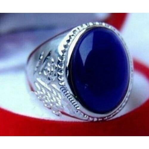 Hot sale FREE SHIPPING AA Beautiful Tibetan Silver Mens blue Jades Rings size 8-10