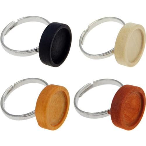 Julie Wang 4PCS Blank Wood Ring Cabochon Setting Base Adjustable Women Girl Rings Fashion Jewelry Inner Size 12mm