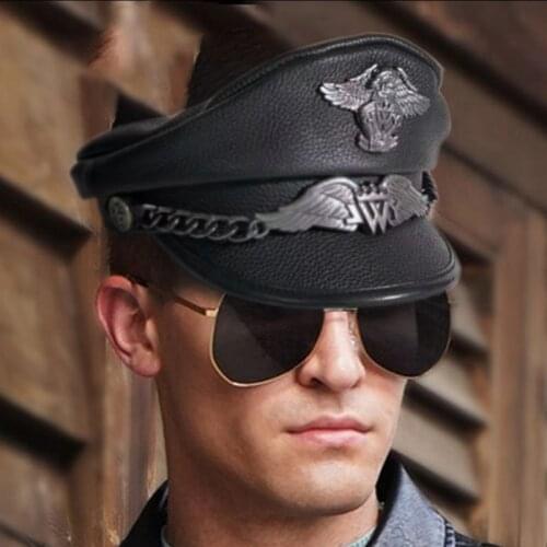 LUXURY Heavy Machine Knight General Hat Men Male German Captain Moto Young Military Cap Korean White Navy Gorras Hombre