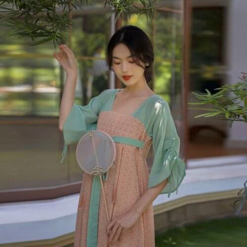 Chinese Dress Orange Bow Hanfu Square Neck Hanfu WomenTang Style Ru Skirt Kimono Tea Clothes Fairy Dress China Clothing