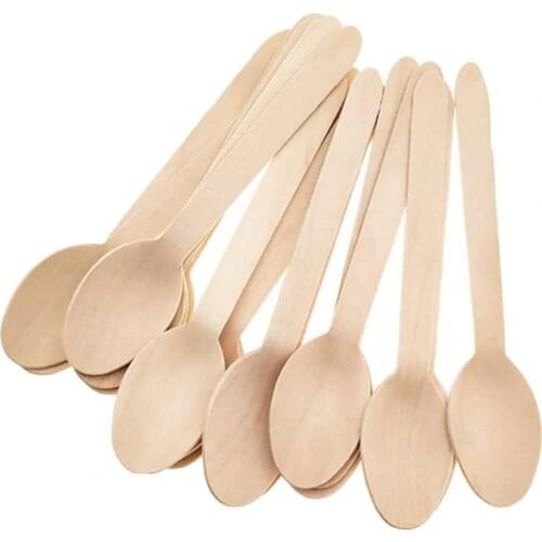 100Pcs wood spoons Biodegradable Disposable Dessert cake spoons Birthday Cake Dinner spoons eco-friendly
